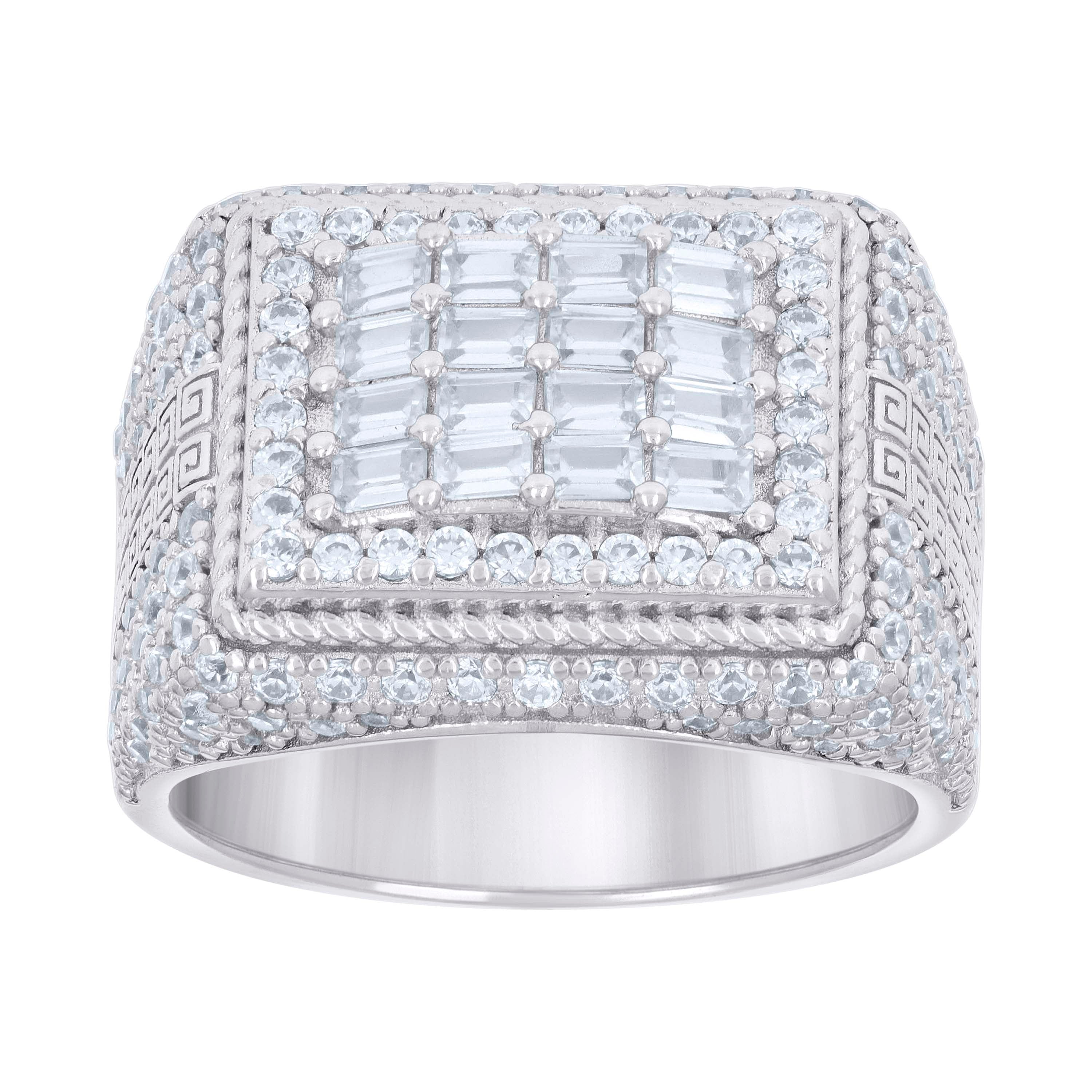 925 Sterling Silver Mens Baguette Round Cubic-Zirconia Fashion Ring Size 10 - SLV-132317
