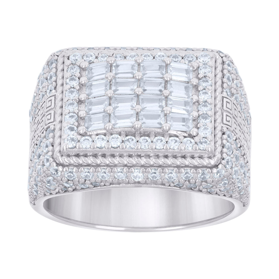 925 Sterling Silver Mens Baguette Round Cubic-Zirconia Fashion Ring Size 10 - SLV-132317