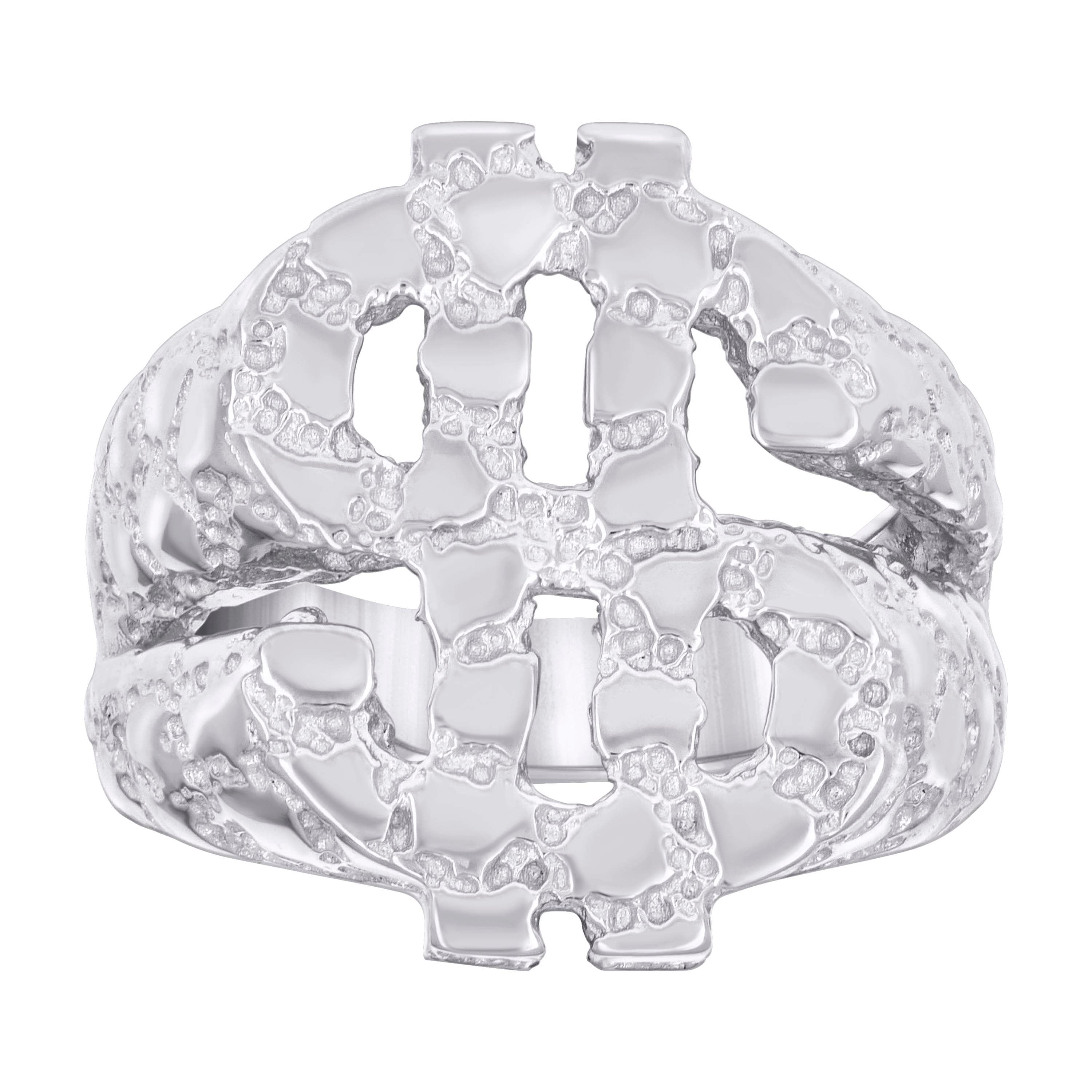 925 Sterling Silver Mens Nugget Dollar Sign Currency Ring Size 10 - SLV-132327