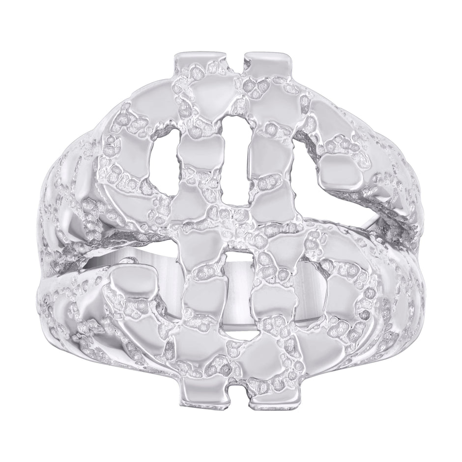 925 Sterling Silver Mens Nugget Dollar Sign Currency Ring Size 10 - SLV-132327