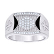 925 Sterling Silver Mens Cubic-Zirconia Black Enameled Cross Religious Ring Size 9