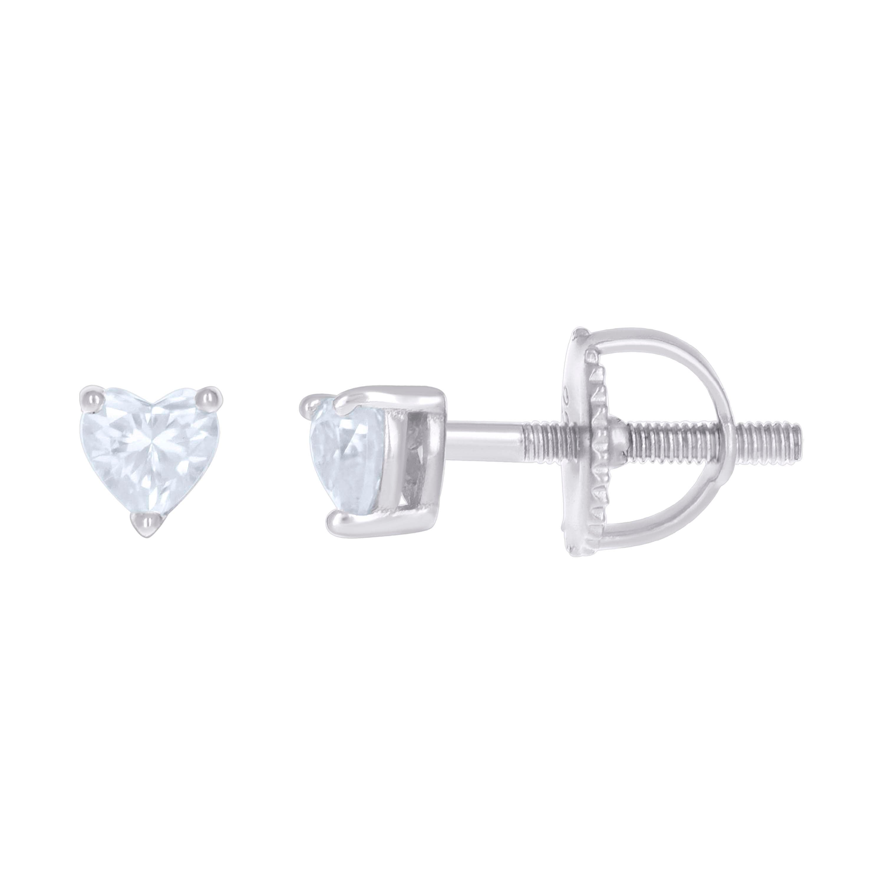 925 Sterling Silver Womens Heart Cubic-Zirconia Heart Stud Earrings