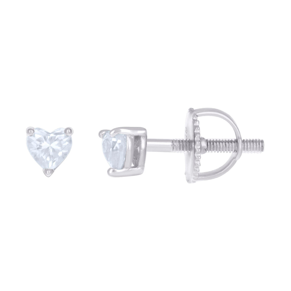 925 Sterling Silver Womens Heart Cubic-Zirconia Heart Stud Earrings