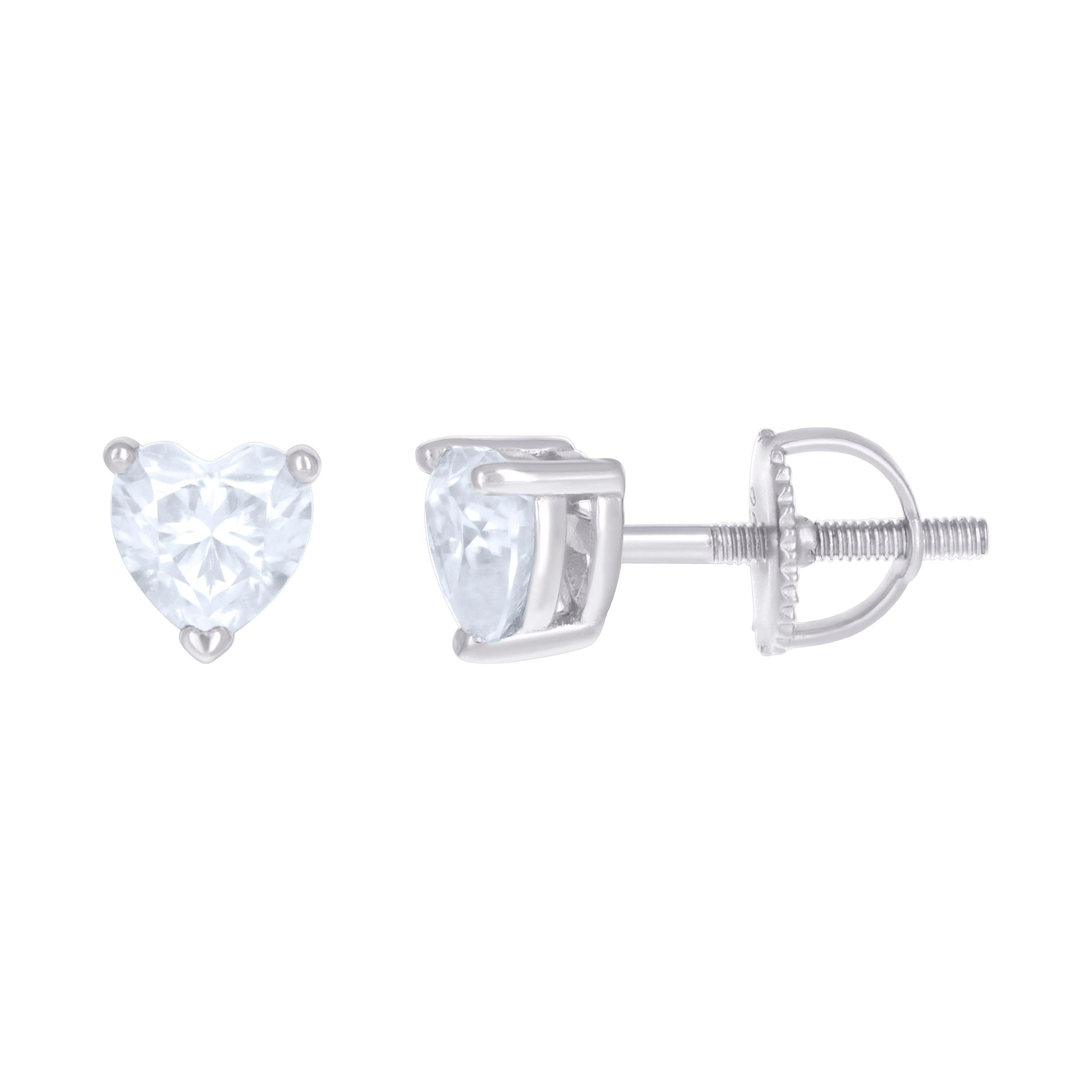 925 Sterling Silver Womens Heart Cubic-Zirconia Heart Stud Earrings