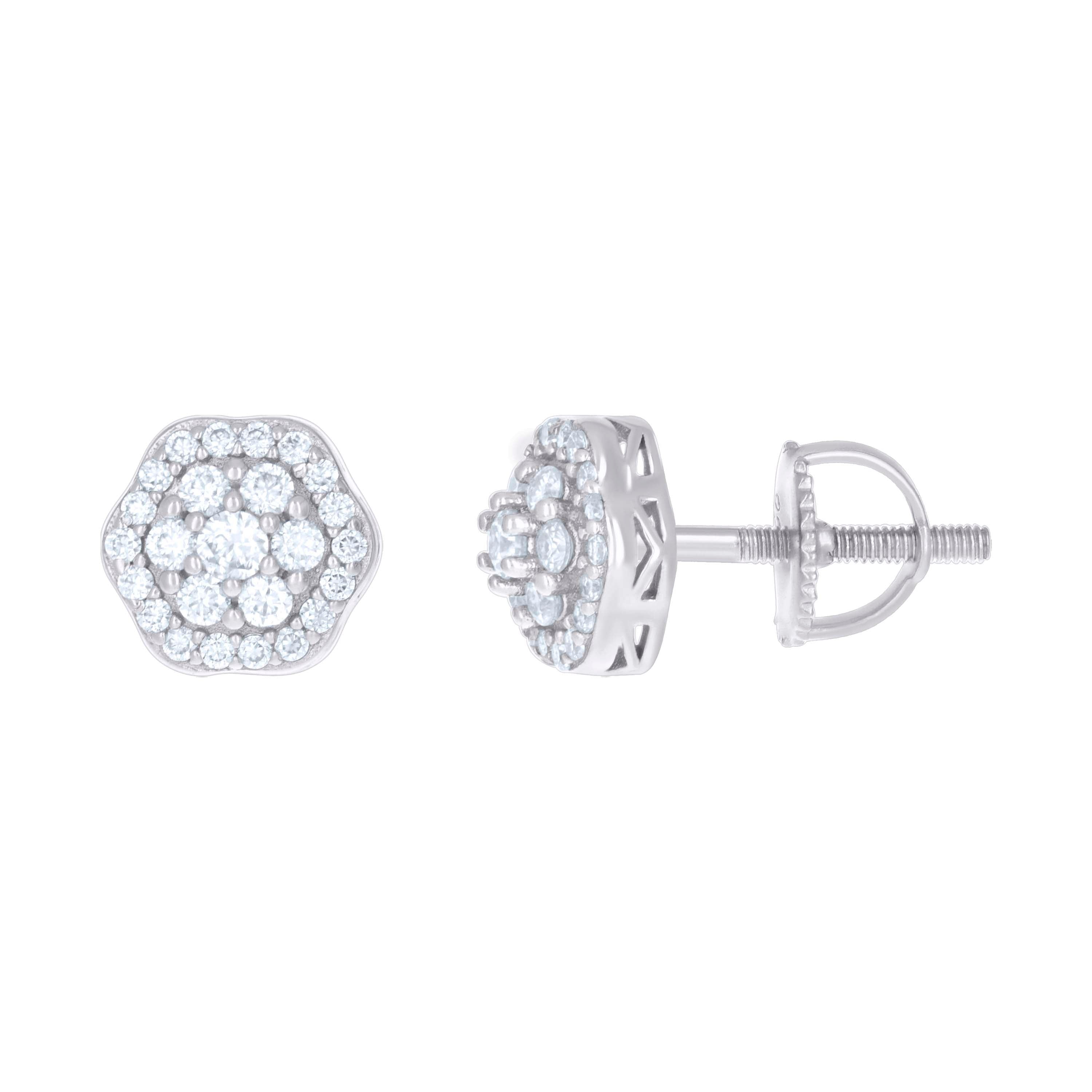 925 Sterling Silver Womens Cubic-Zirconia Flower Fashion Stud Earrings