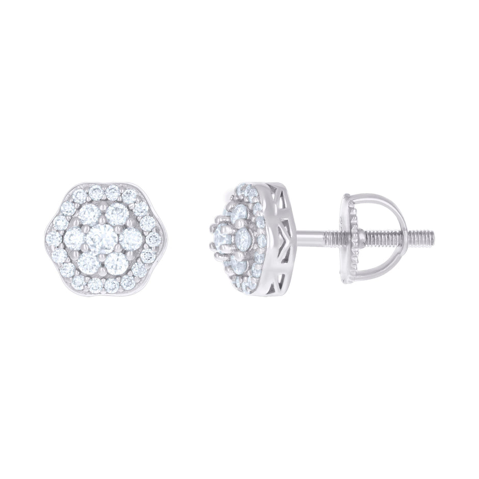 925 Sterling Silver Womens Cubic-Zirconia Flower Fashion Stud Earrings