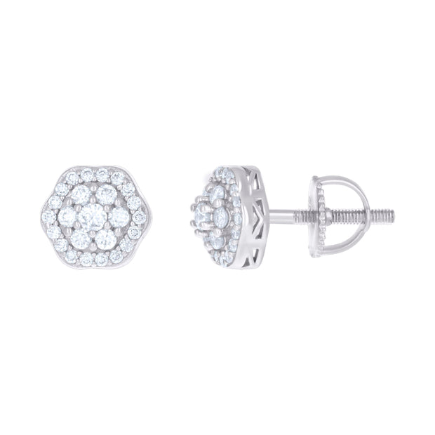 925 Sterling Silver Womens Cubic-Zirconia Flower Fashion Stud Earrings