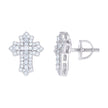 925 Sterling Silver Womens Baguette Round Cubic-Zirconia Cross Religious Stud Earrings