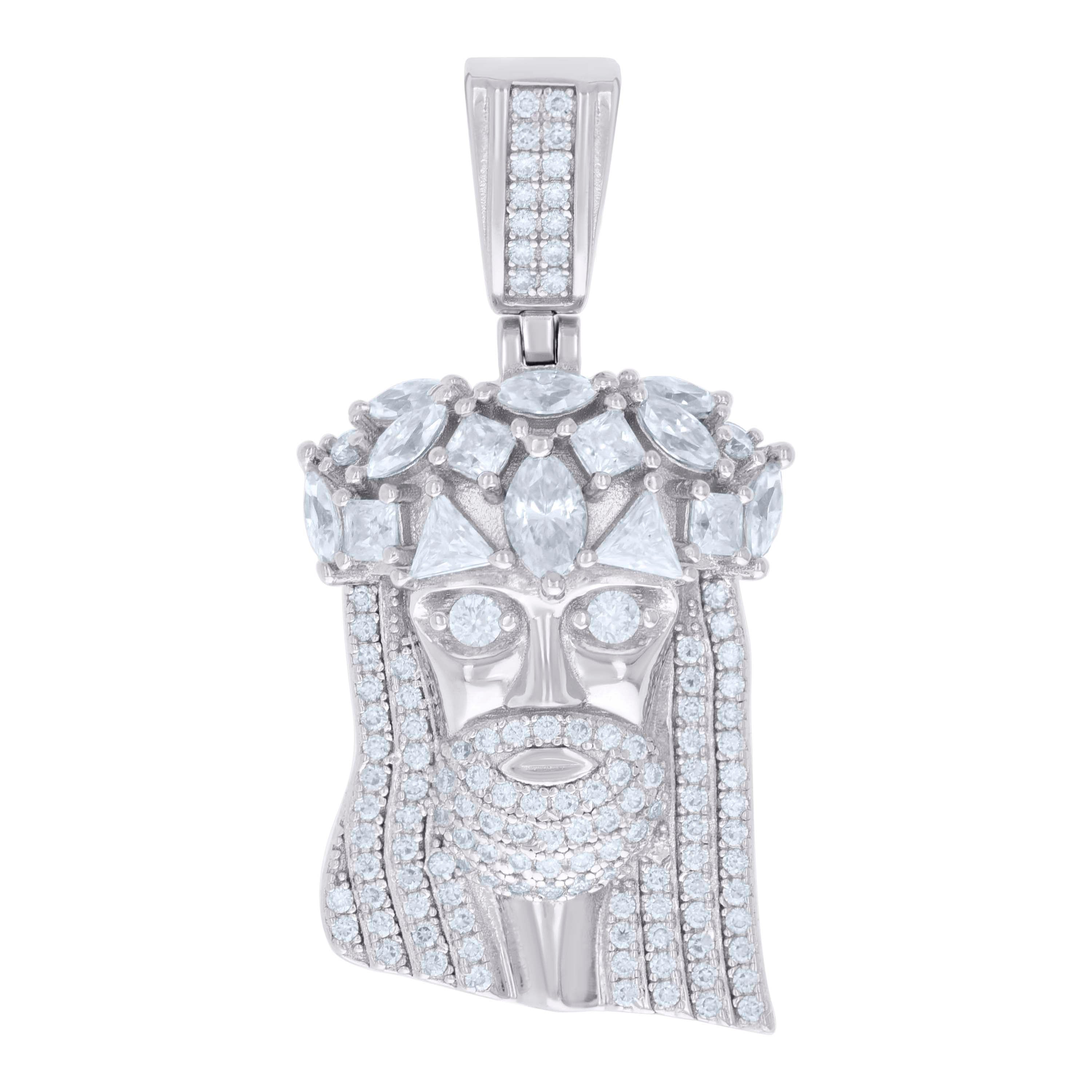 925 Sterling Silver Mens 0.77ct, 1.55ct Baguette Round Moissanite Jesus Religious Pendant
