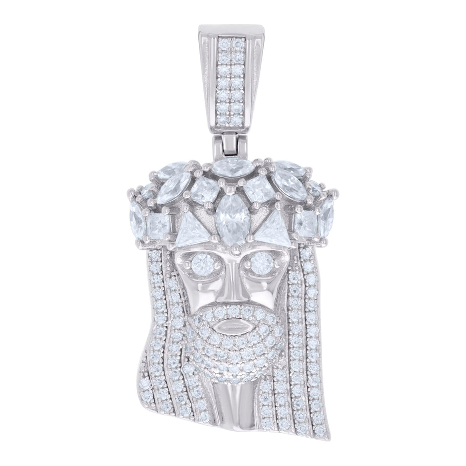 925 Sterling Silver Mens 0.77ct, 1.55ct Baguette Round Moissanite Jesus Religious Pendant
