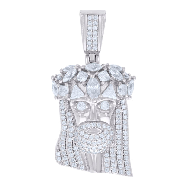 925 Sterling Silver Mens 0.77ct, 1.55ct Baguette Round Moissanite Jesus Religious Pendant