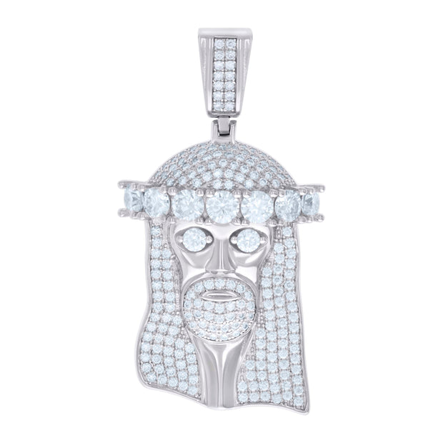 925 Sterling Silver Mens 4.11ct Moissanite Jesus Religious Charm Pendant