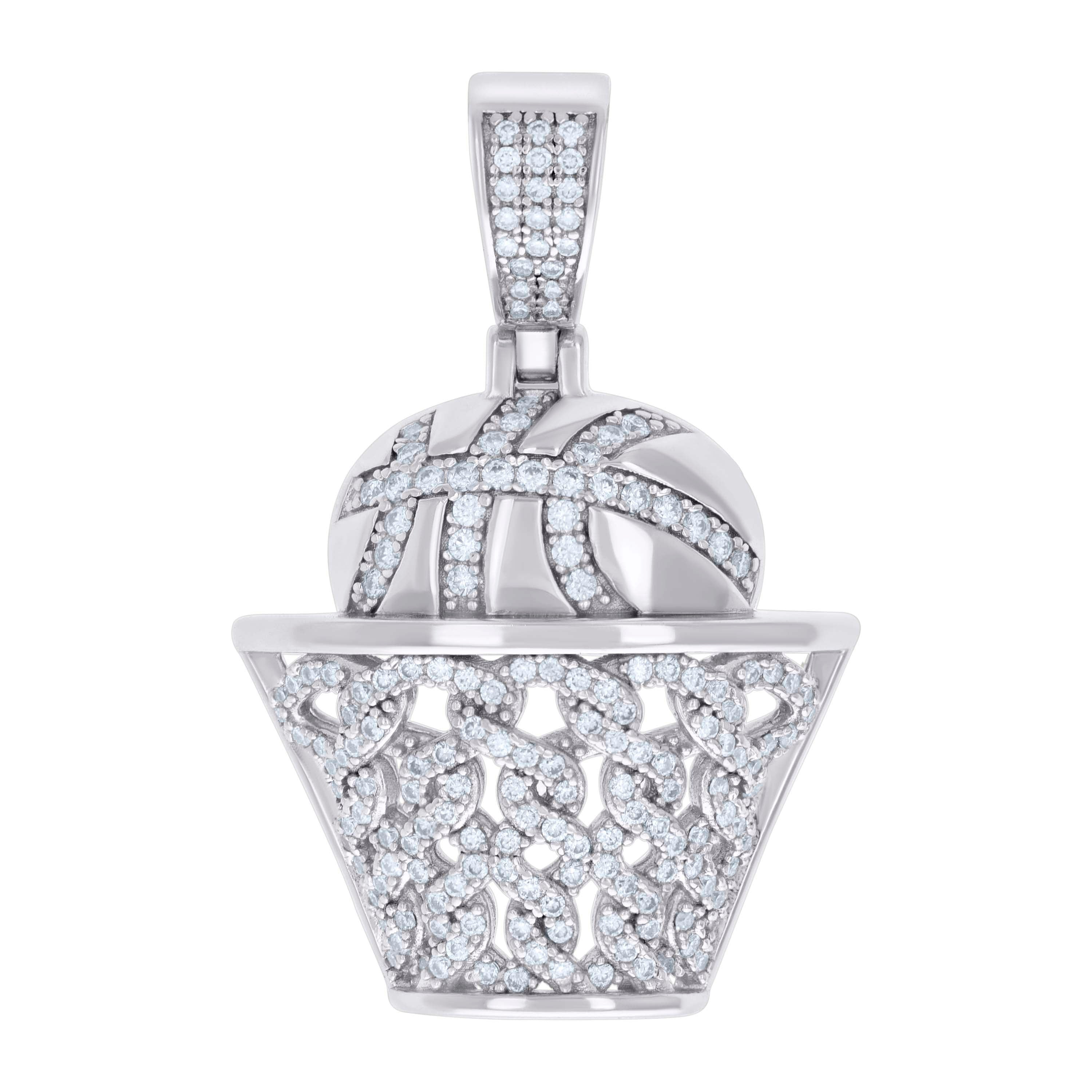 925 Sterling Silver Mens 1.01ct Moissanite Basket Ball Sports Charm Pendant