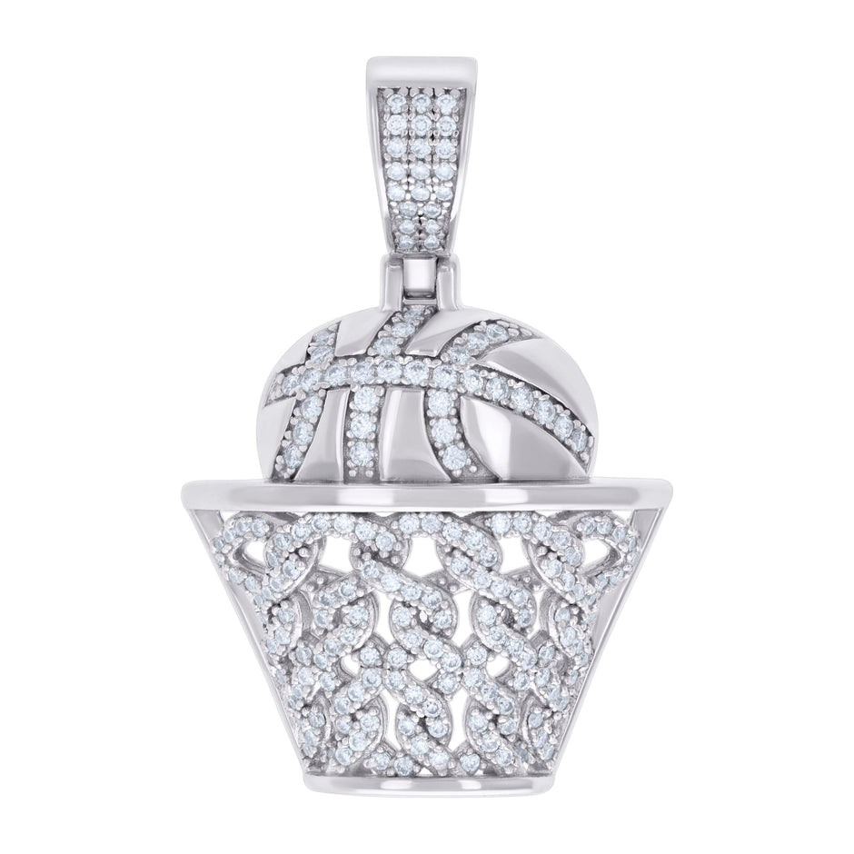 925 Sterling Silver Mens 1.01ct Moissanite Basket Ball Sports Charm Pendant