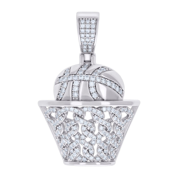 925 Sterling Silver Mens 1.01ct Moissanite Basket Ball Sports Charm Pendant