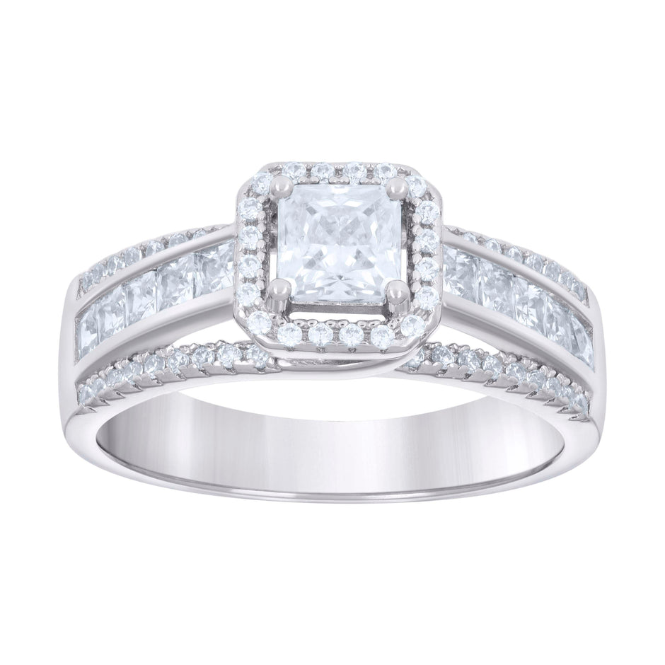925 Sterling Silver Womens Princess-cut Round Cubic-Zirconia Fashion Engagement Ring Size 7 - SLV-132446
