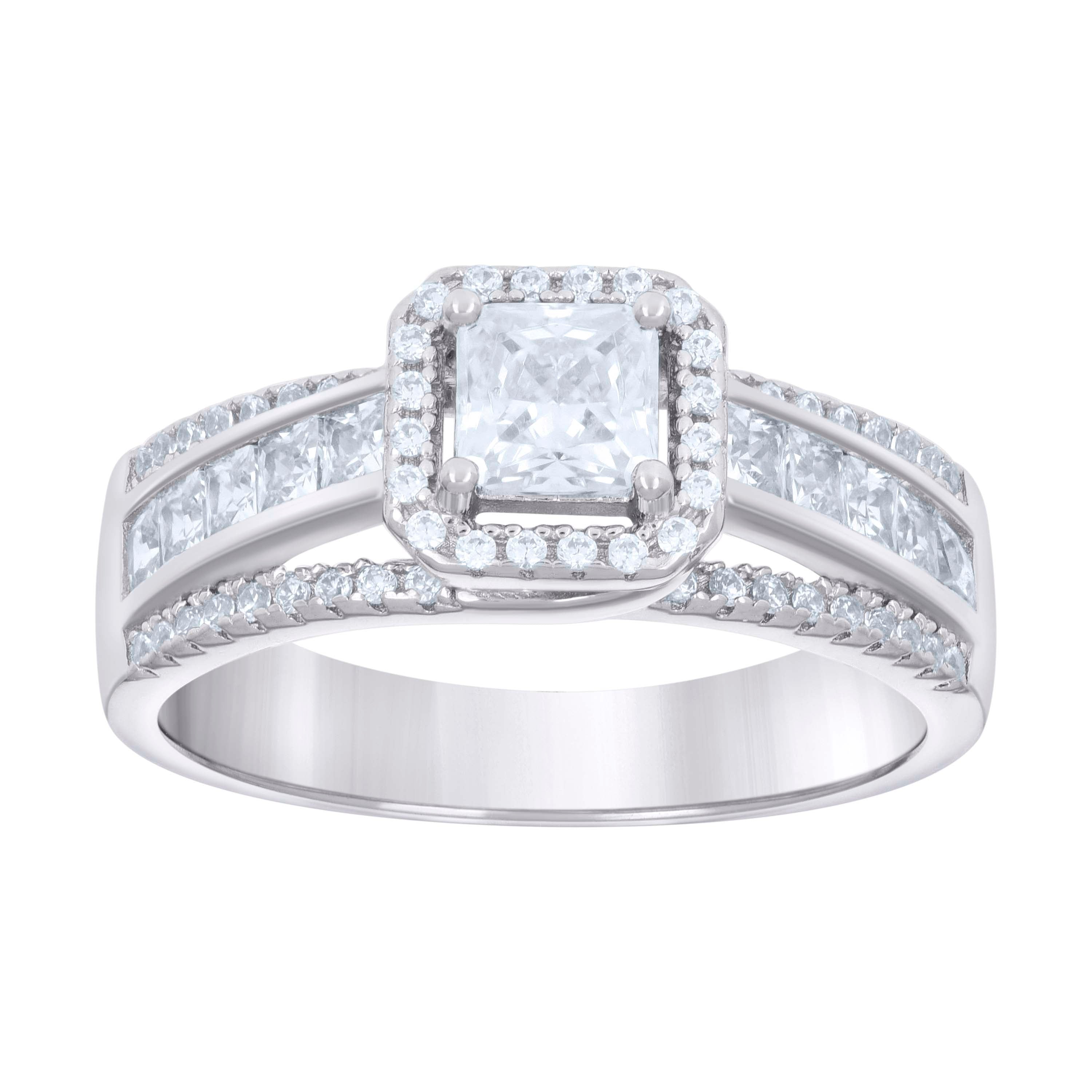 925 Sterling Silver Womens Princess-cut Round Cubic-Zirconia Fashion Engagement Ring Size 8 - SLV-132447