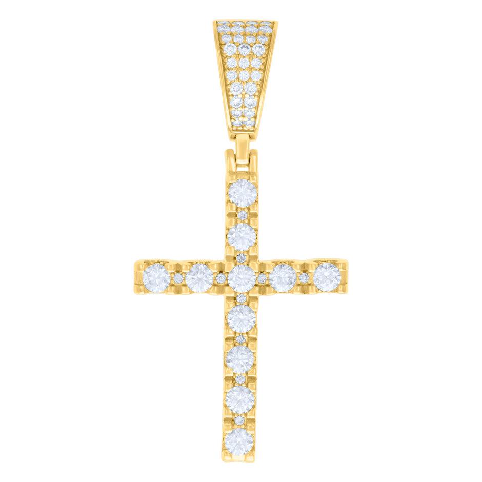 925 Sterling Silver Yellow-tone Unisex 2.04ct Moissanite Cross Religious Charm Pendant