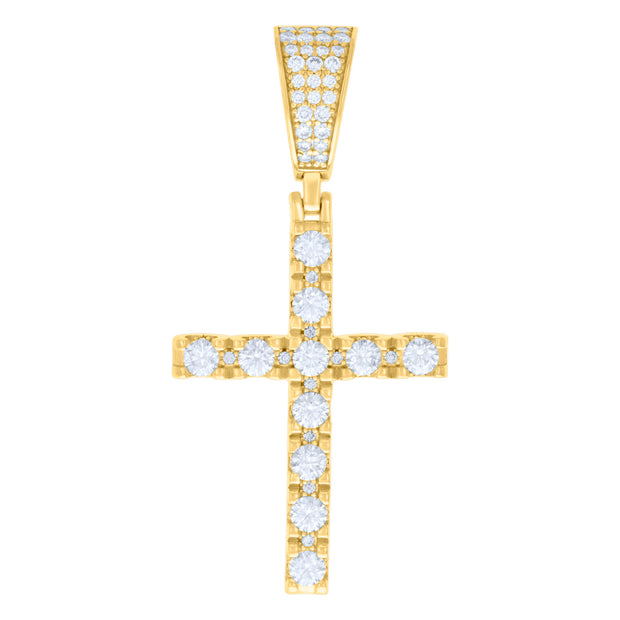 925 Sterling Silver Yellow-tone Unisex 2.04ct Moissanite Cross Religious Charm Pendant