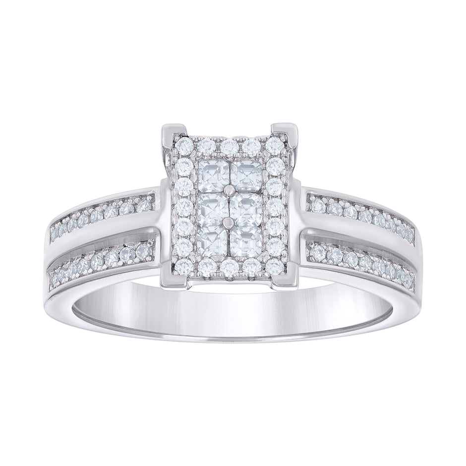 925 Sterling Silver Womens Princess-cut Round Cubic-Zirconia Fashion Engagement Ring Size 8 - SLV-132478