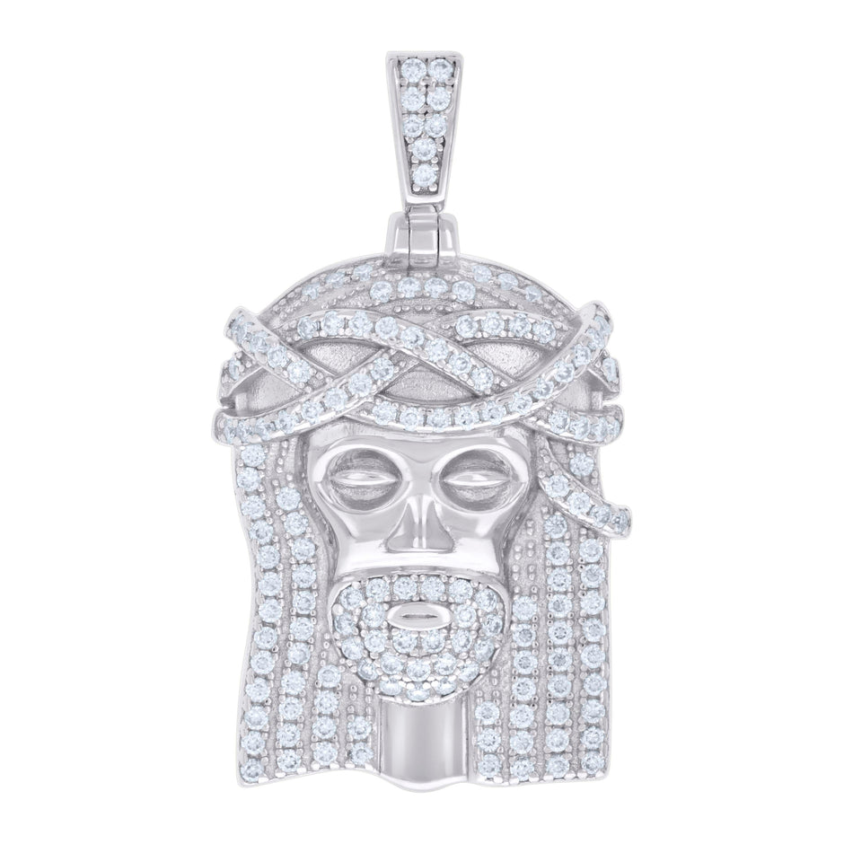 925 Sterling Silver Mens 0.78ct Moissanite Jesus Religious Charm Pendant
