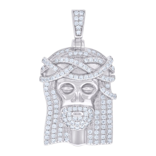 925 Sterling Silver Mens 0.78ct Moissanite Jesus Religious Charm Pendant