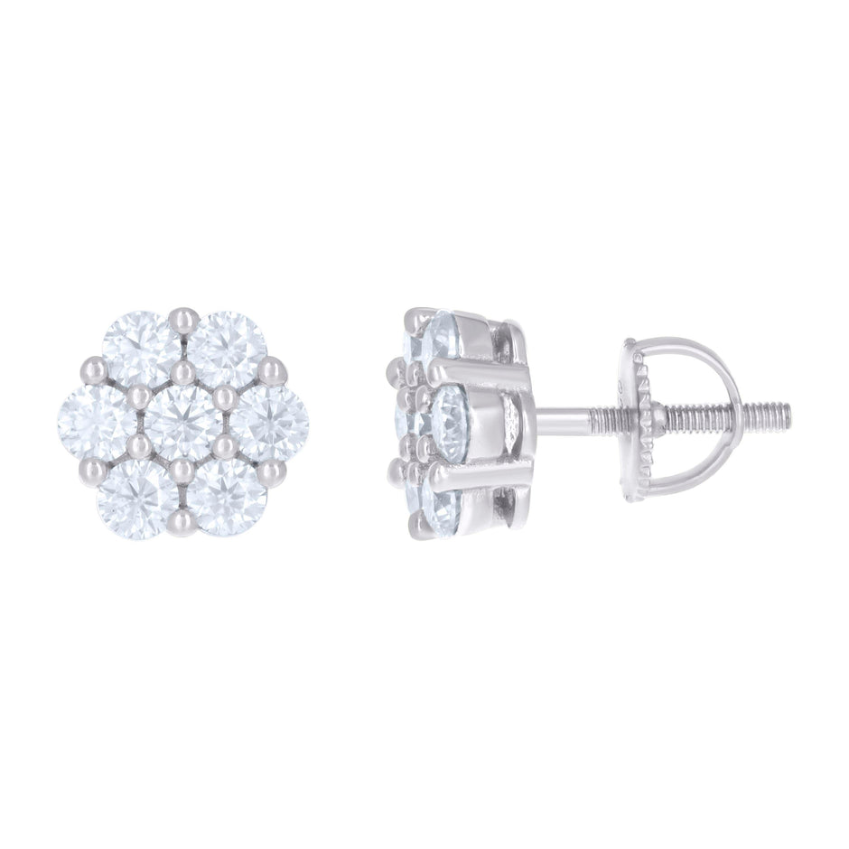 925 Sterling Silver Womens 1.32ct Moissanite Flower Fashion Stud Earrings