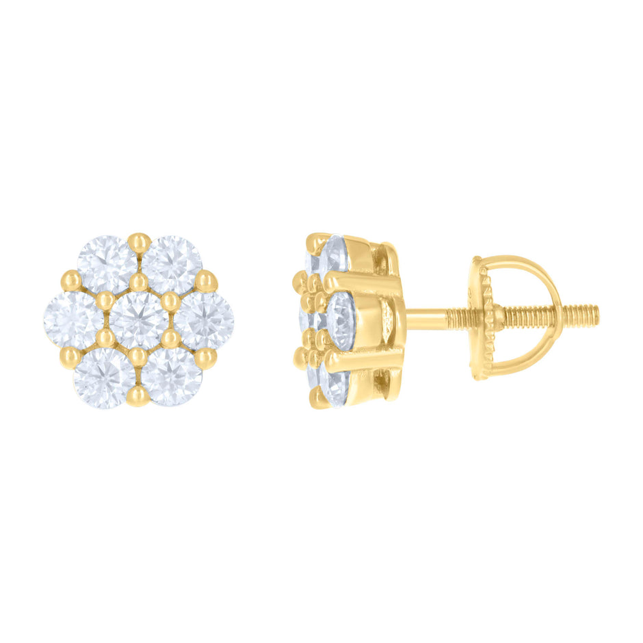 925 Sterling Silver Yellow-tone Womens 1.32ct Moissanite Flower Fashion Stud Earrings