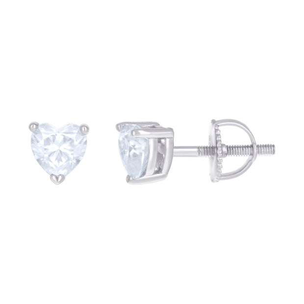 925 Sterling Silver Womens 1ct Heart Moissanite Love Heart Stud Earrings