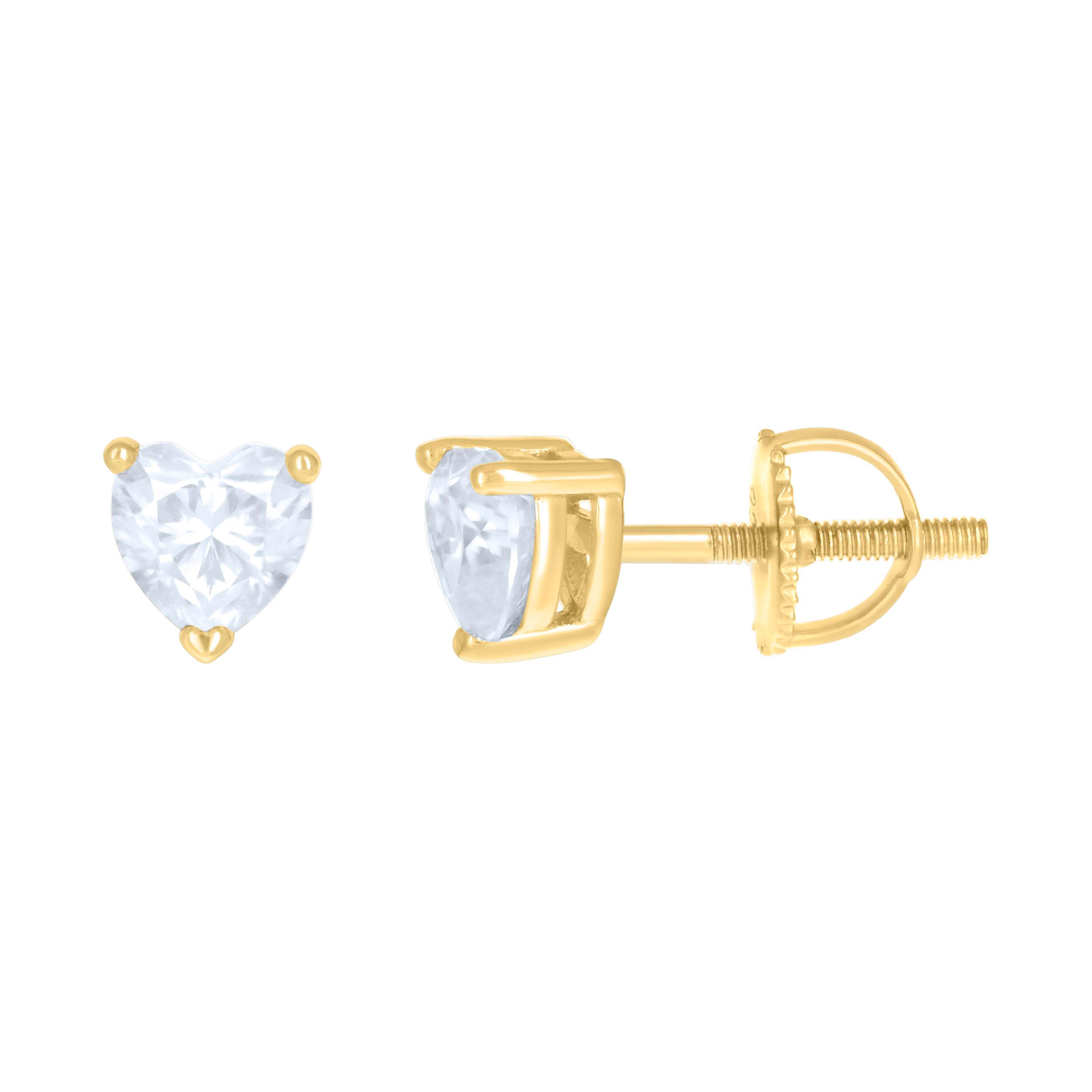 925 Sterling Silver Yellow-tone Womens 1ct Heart Moissanite Love Heart Stud Earrings