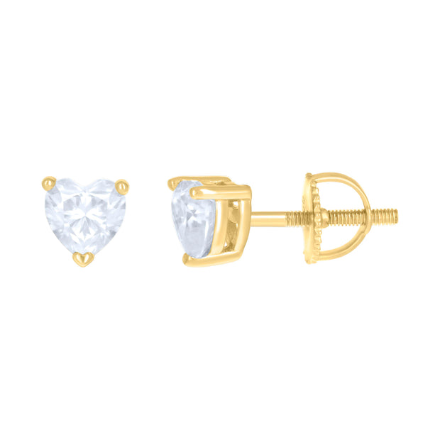 925 Sterling Silver Yellow-tone Womens 1ct Heart Moissanite Love Heart Stud Earrings