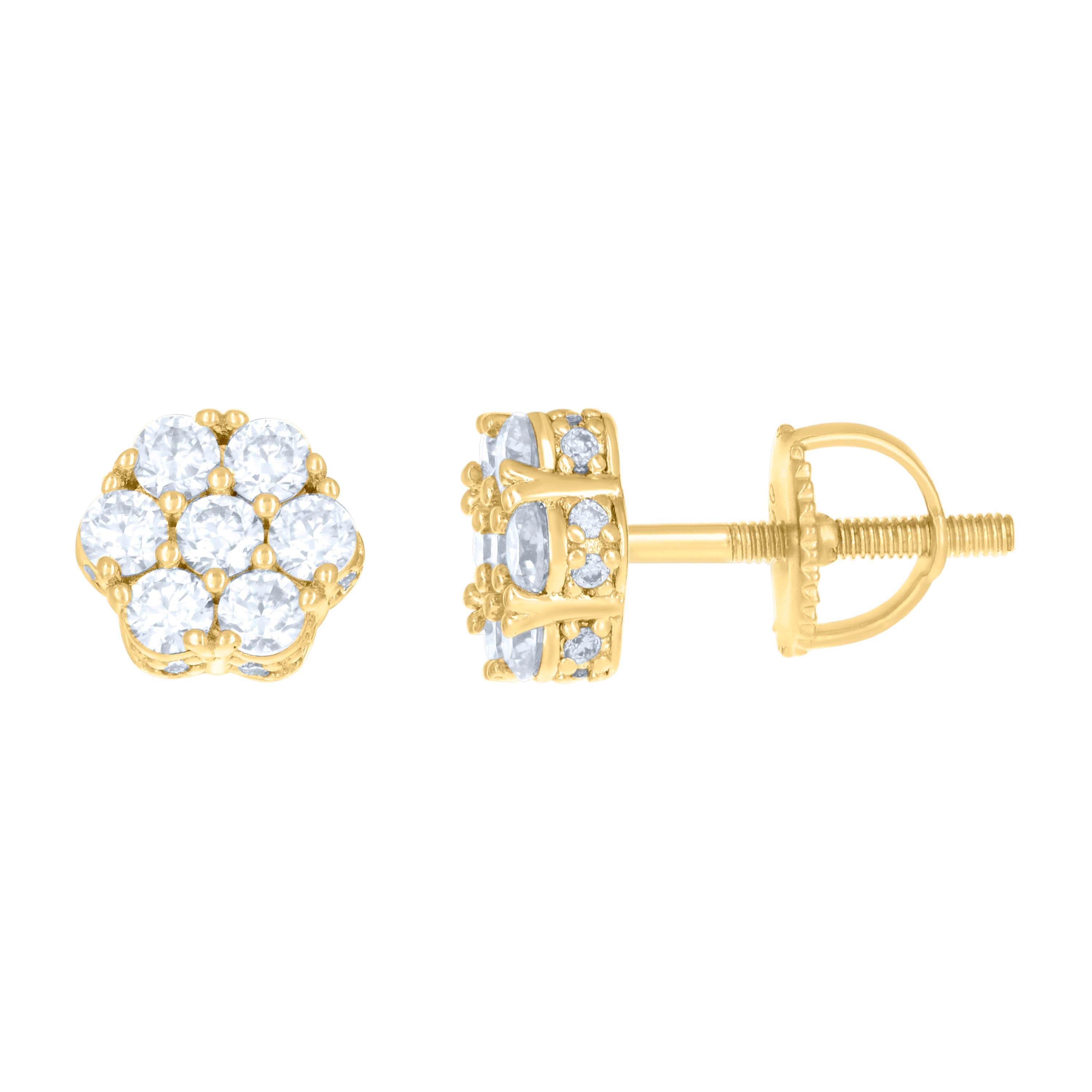 925 Sterling Silver Yellow-tone Womens 1.11ct Moissanite Flower Fashion Stud Earrings