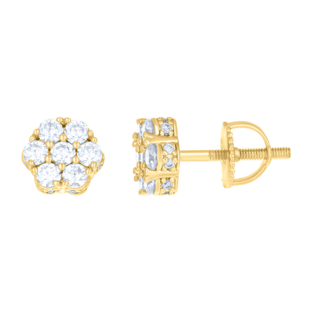925 Sterling Silver Yellow-tone Womens 1.11ct Moissanite Flower Fashion Stud Earrings