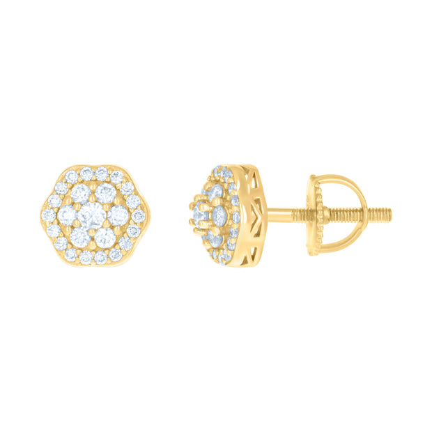 925 Sterling Silver Yellow-tone Womens 0.45ct Moissanite Flower Fashion Stud Earrings