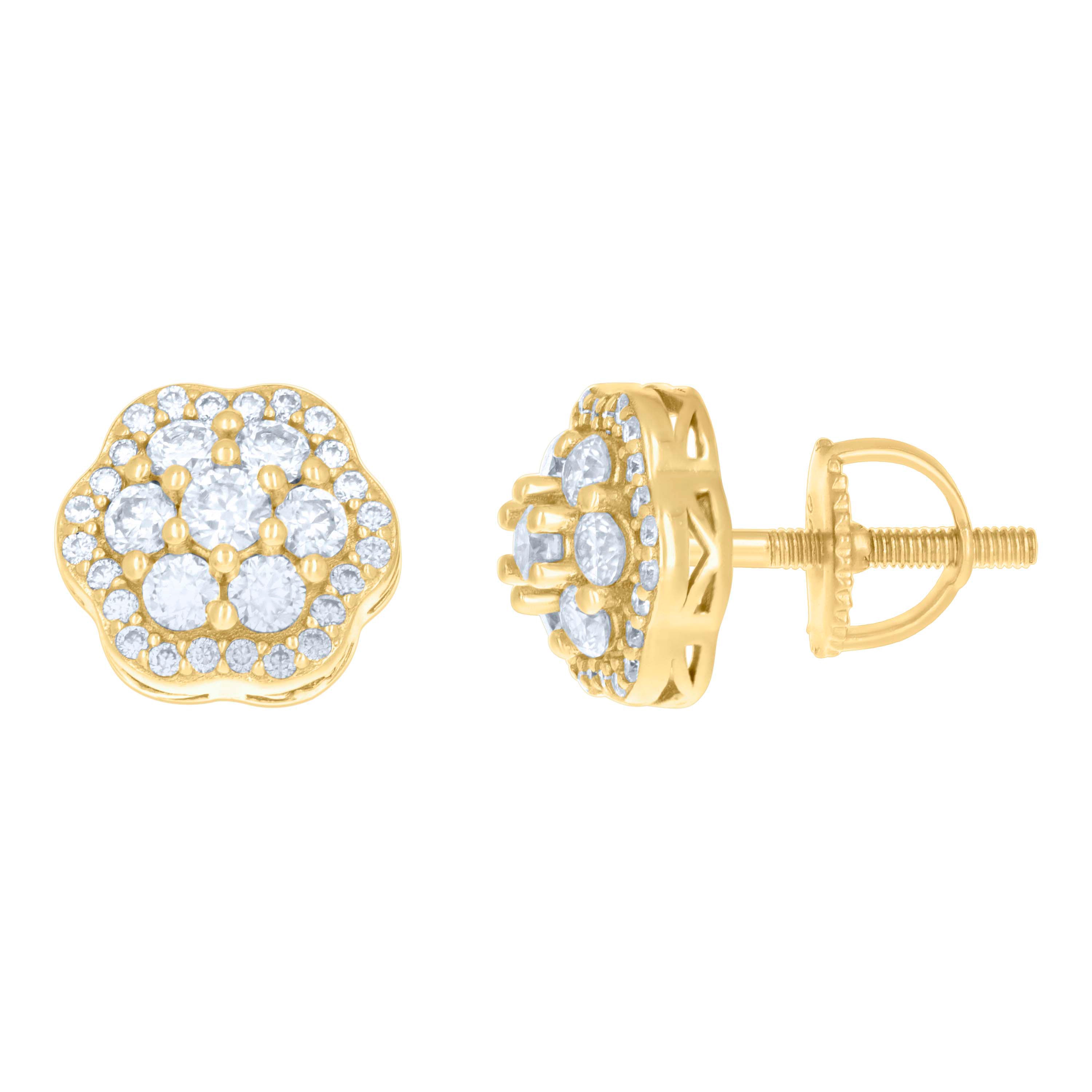 925 Sterling Silver Yellow-tone Womens 0.98ct Moissanite Flower Fashion Stud Earrings