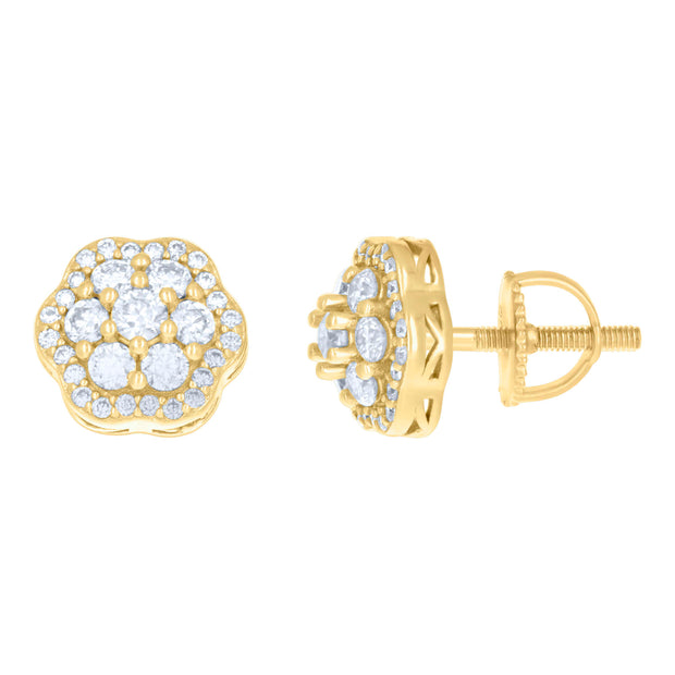 925 Sterling Silver Yellow-tone Womens 0.98ct Moissanite Flower Fashion Stud Earrings