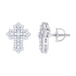 925 Sterling Silver Womens 0.42ct Round 0.74ct Baguette Moissanite Cross Religious Stud Earrings