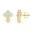 925 Sterling Silver Yellow-tone Womens 0.42ct Round 0.74ct Baguette Moissanite Cross Religious Stud Earrings