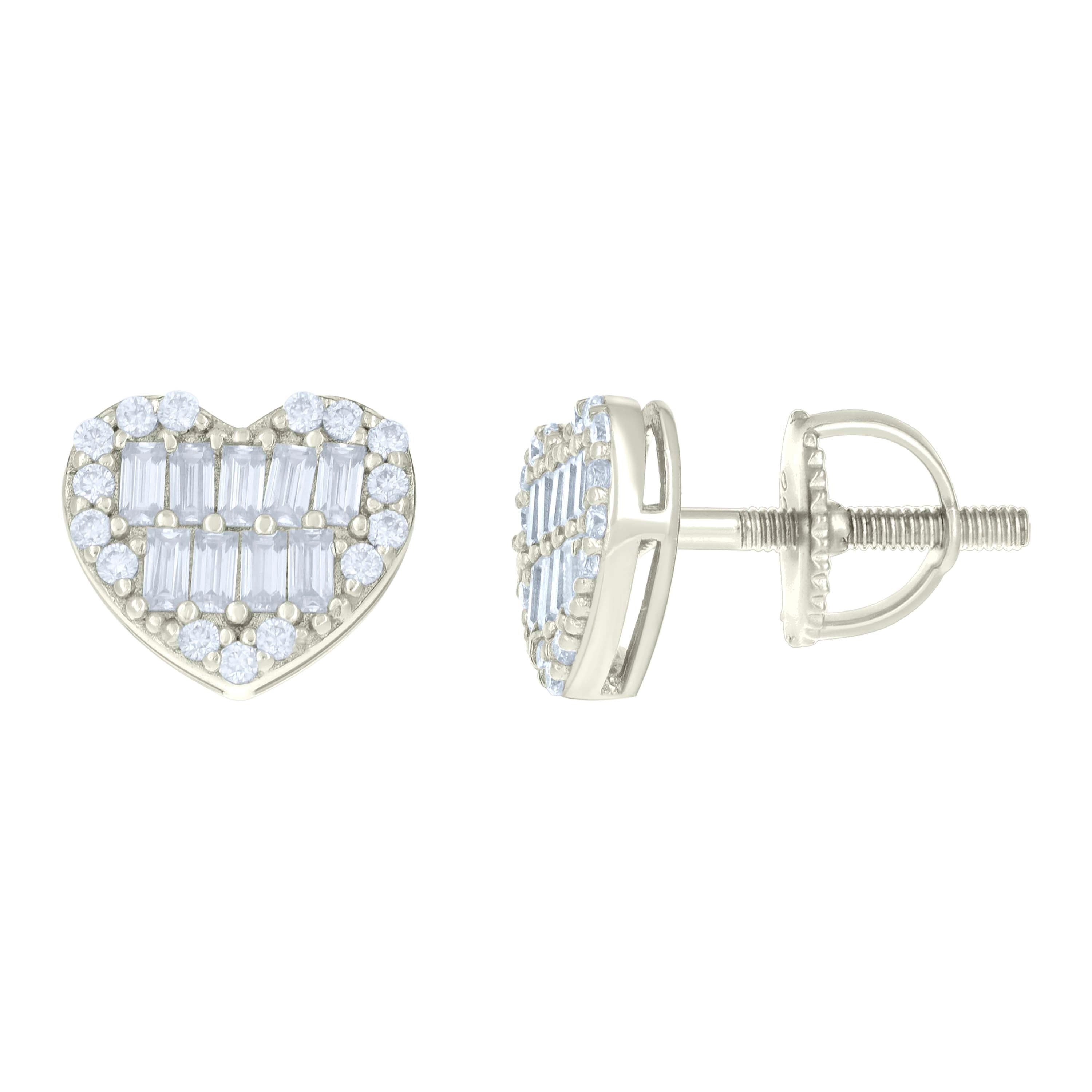 925 Sterling Silver Womens 0.16ct Round 0.51ct Baguette Moissanite Love Heart Stud Earrings