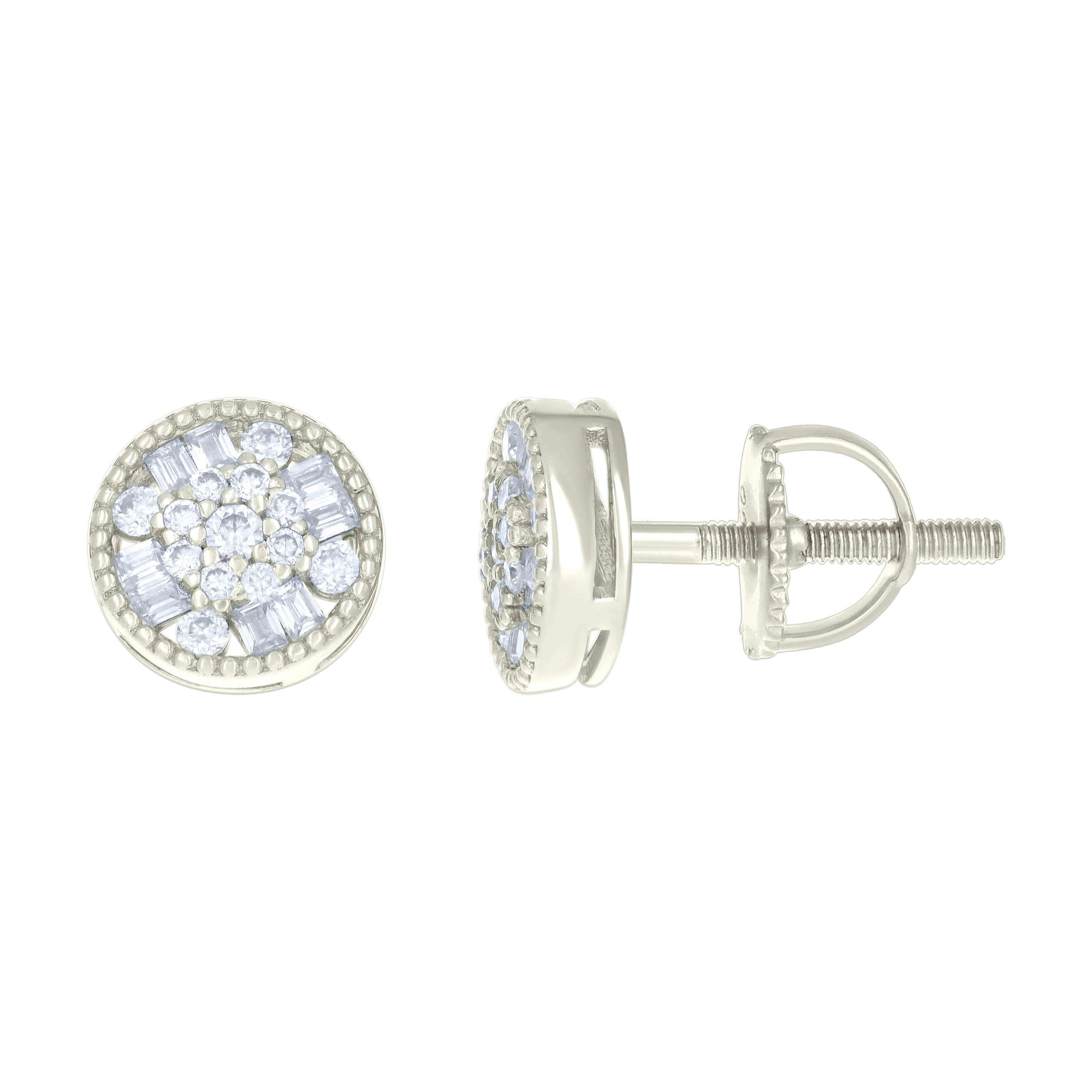 925 Sterling Silver Womens 0.20ct Round 0.25ct Baguette Moissanite Fashion Stud Earrings