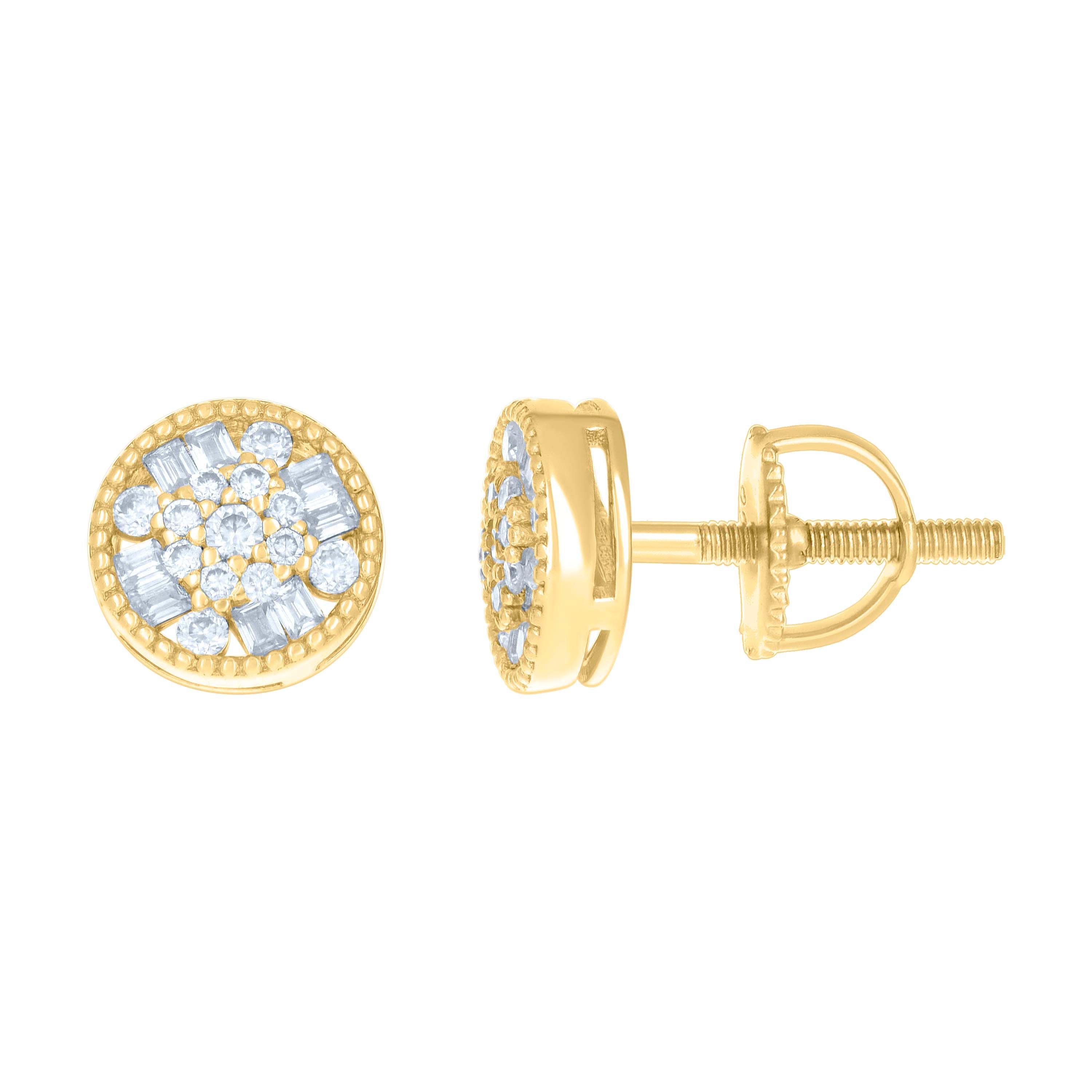 925 Sterling Silver Yellow-tone Womens 0.20ct Round 0.25ct Baguette Moissanite Fashion Stud Earrings