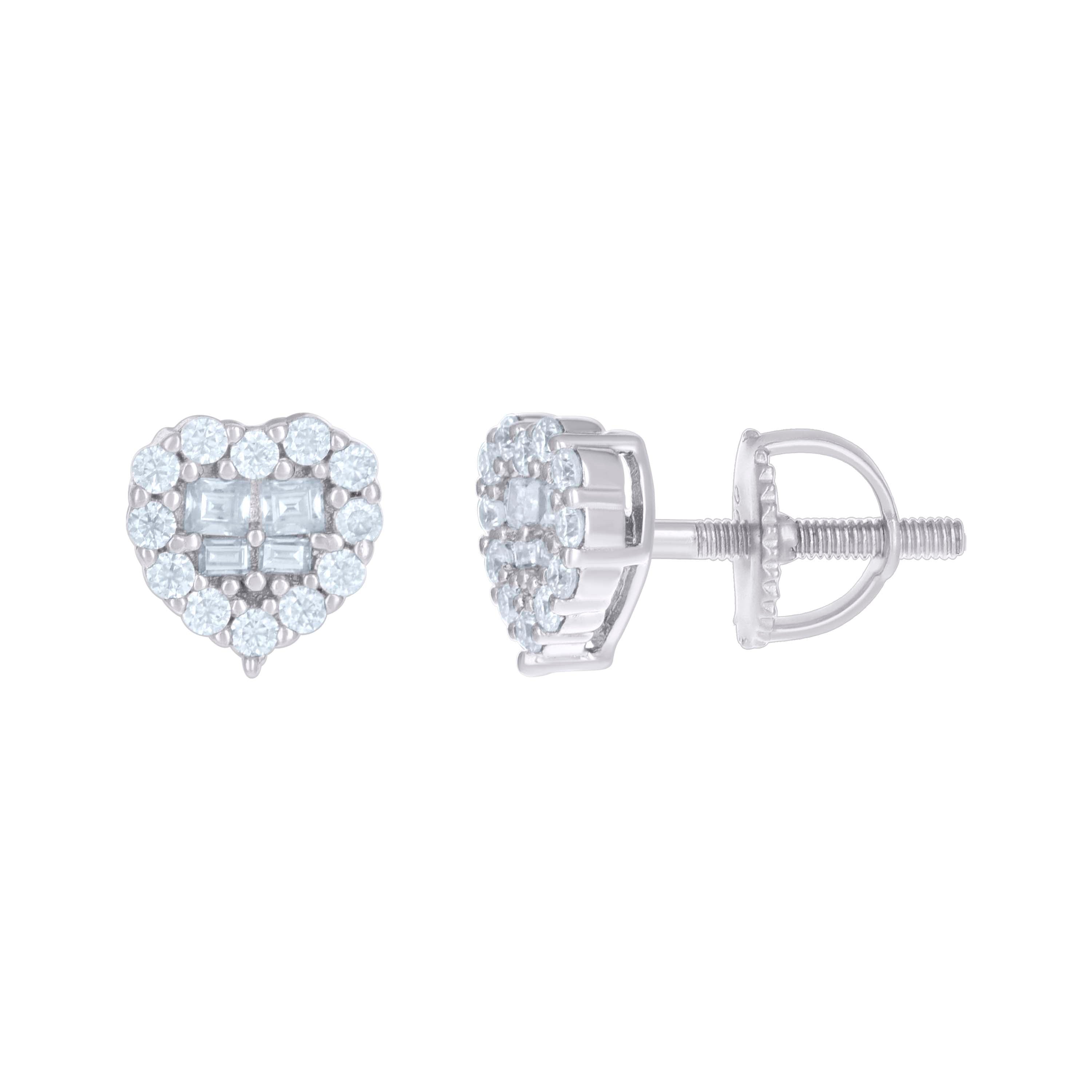 925 Sterling Silver Womens 0.18ct Baguette 0.26ct Round Moissanite Heart Stud Earrings 