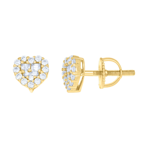 925 Sterling Silver Yellow-tone Womens 0.26ct Round 0.18ct Baguette Moissanite Love Heart Stud Earrings