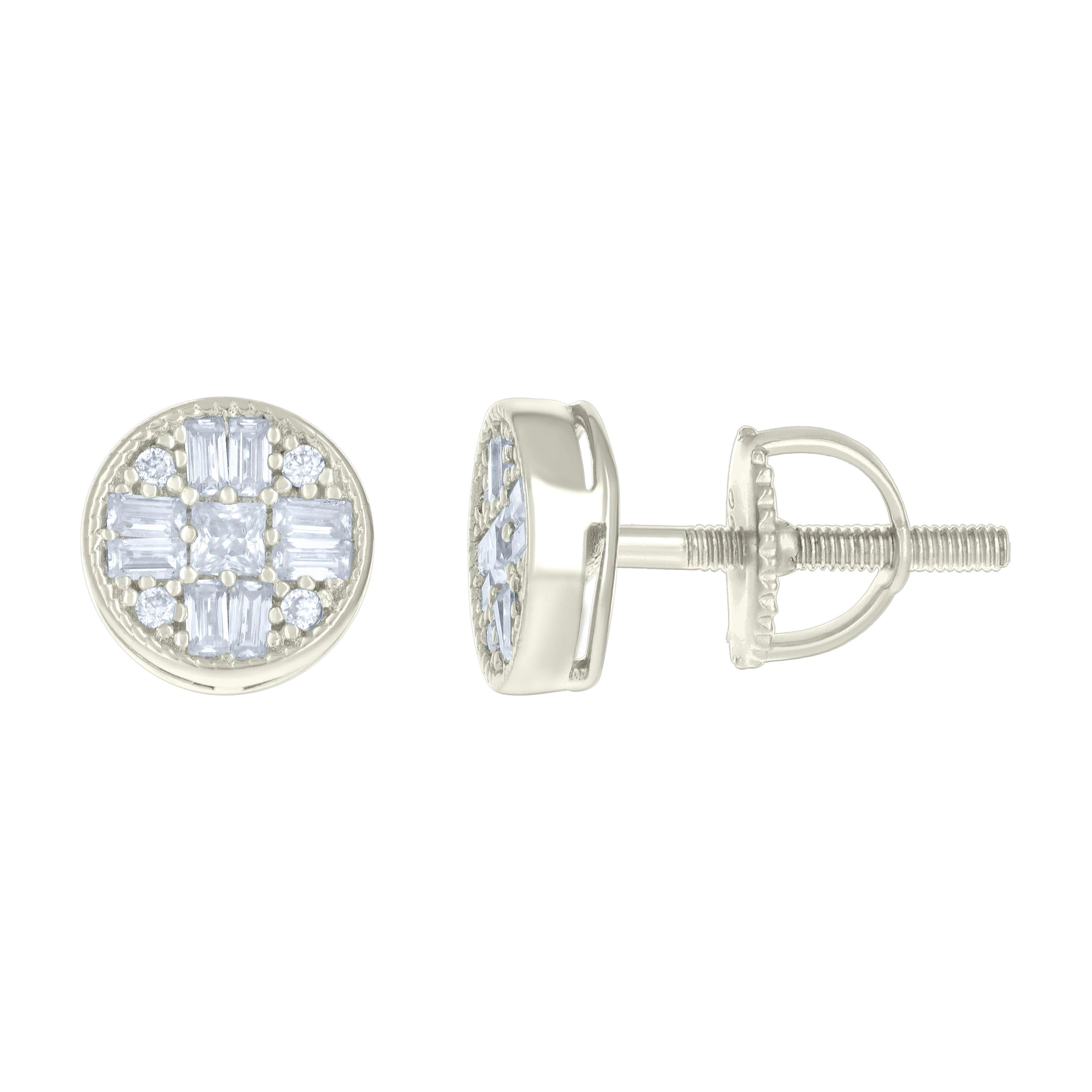 925 Sterling Silver Womens 0.05ct Round 0.54ct Baguette Moissanite Fashion Stud Earrings