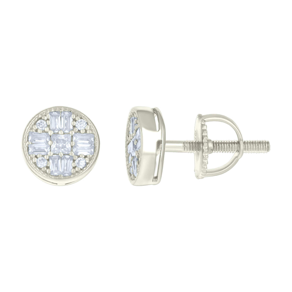 925 Sterling Silver Womens 0.05ct Round 0.54ct Baguette Moissanite Fashion Stud Earrings