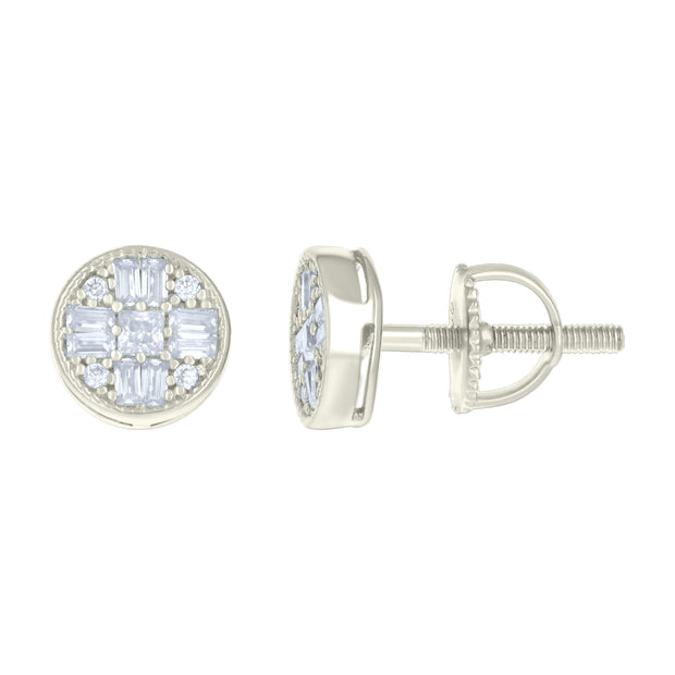 925 Sterling Silver Womens 0.05ct Round 0.54ct Baguette Moissanite Fashion Stud Earrings