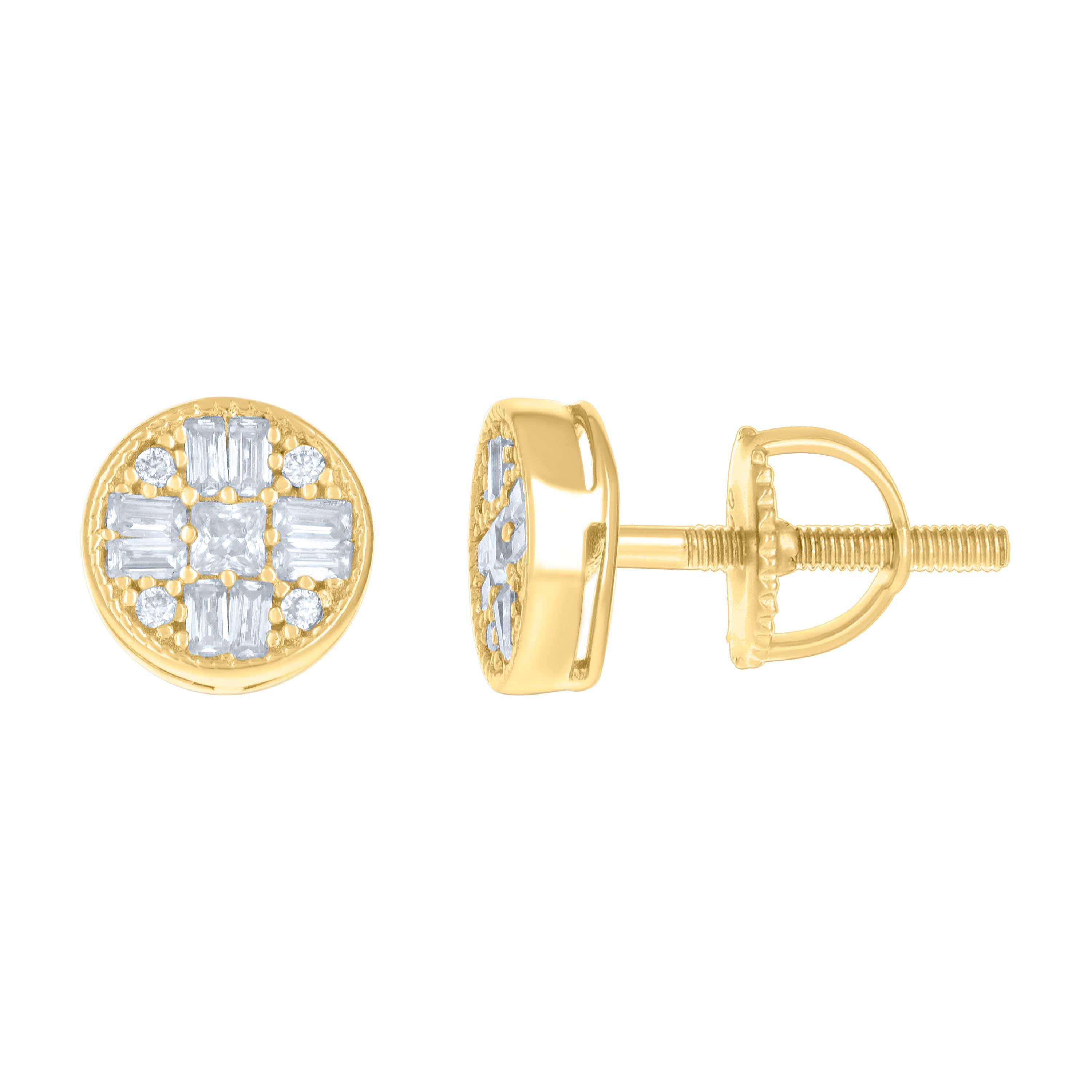 925 Sterling Silver Yellow-tone Womens 0.05ct Round 0.54ct Baguette Moissanite Fashion Stud Earrings