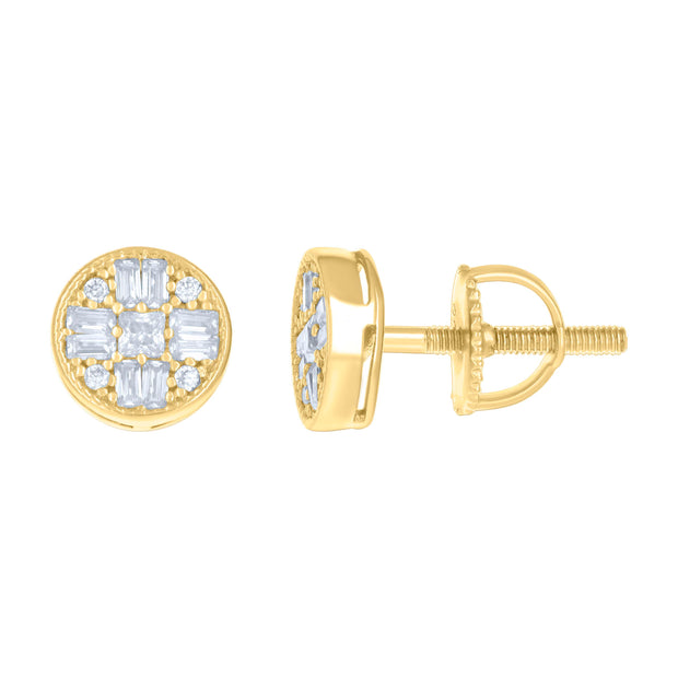 925 Sterling Silver Yellow-tone Womens 0.05ct Round 0.54ct Baguette Moissanite Fashion Stud Earrings