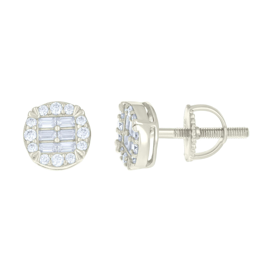 925 Sterling Silver Womens 0.20ct Round 0.34ct Baguette Moissanite Fashion Stud Earrings