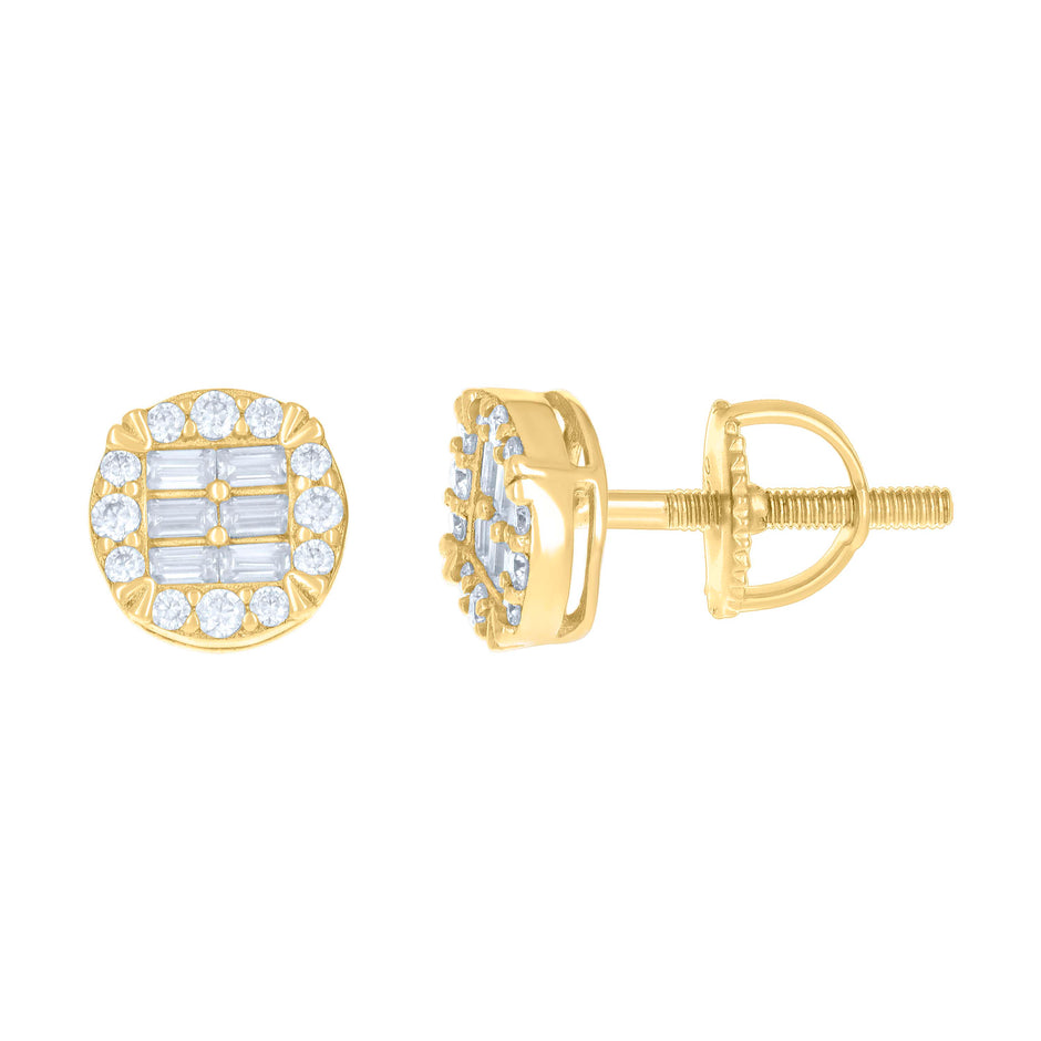 925 Sterling Silver Yellow-tone Womens 0.20ct Round 0.34ct Baguette Moissanite Fashion Stud Earrings